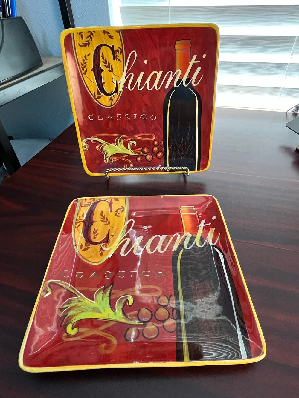 Pier 1 Cucina Chianti 8.5" Square Salad Plates Set of 2 Hand Painted Earthenware